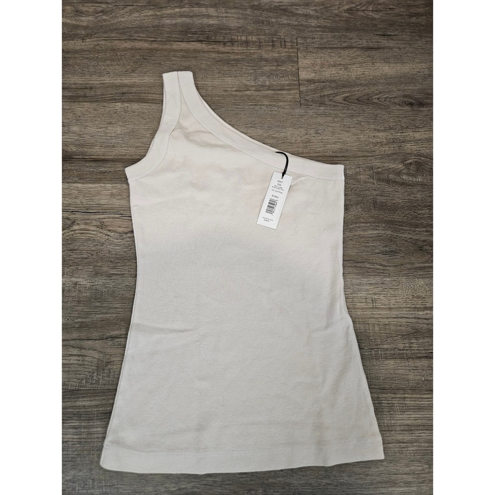 NWT Michael Stars Kelly One Shoulder Top OS Ecru Ribbed Cotton Asymmetric Tank